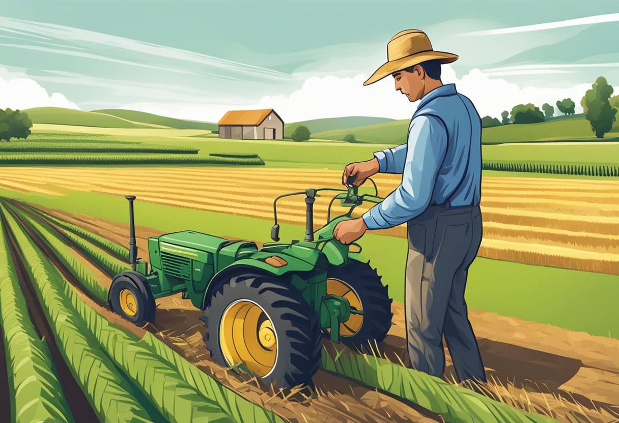 Agricultura de precisão. Um agricultor usando ferramentas de agricultura de precisão de baixo custo em um campo